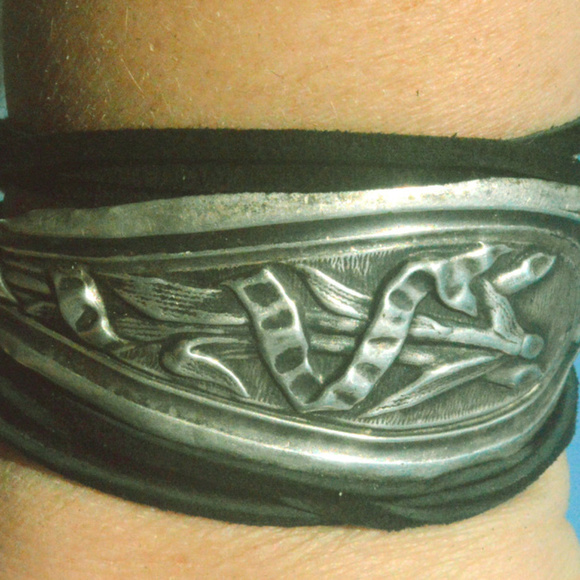 Conceptual Subculture Jewelry - Sterling 925 Cuff Bracelet Leather Yoga Tie Wrap